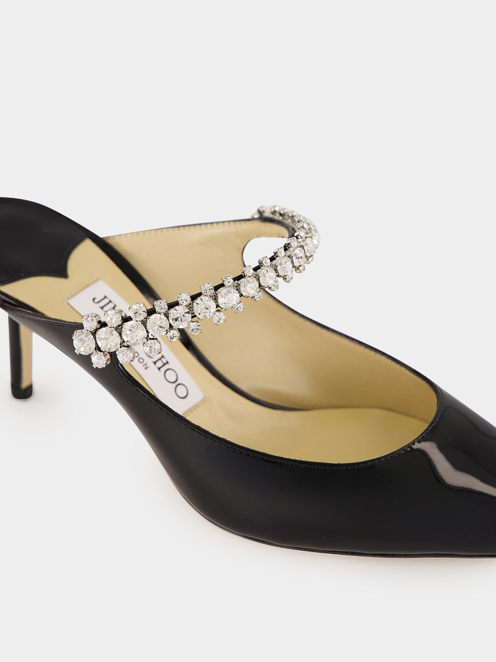 Jimmy Choo Black Bing 65 Crystal Patent Mules | Fashion Clinic
