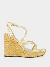 Jimmy Choo Gold Ayla Raffia Wedge Sandals