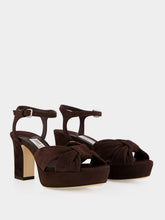 Jimmy Choo Heloise 80 Chocolate Suede Platform Sandals