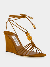 Jimmy Choo Lova Wedge 85 Tan Suede Beaded Wedges