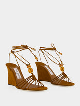 Jimmy Choo Lova Wedge 85 Tan Suede Beaded Wedges