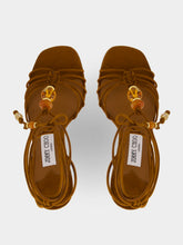 Jimmy Choo Lova Wedge 85 Tan Suede Beaded Wedges