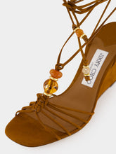 Jimmy Choo Lova Wedge 85 Tan Suede Beaded Wedges