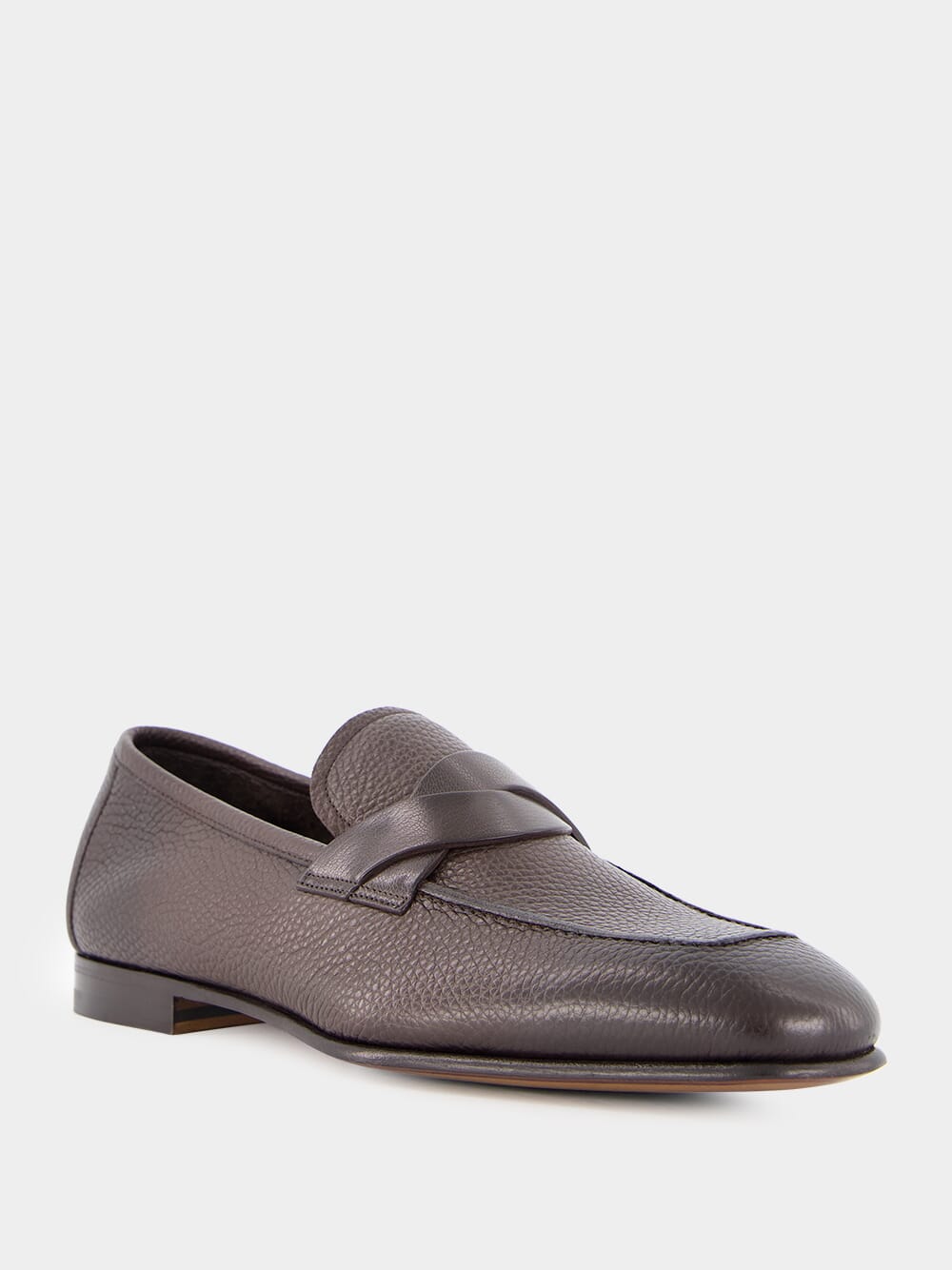 Brown Grain Leather Twisted Band Loafers