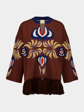 Paula Jade Potting Soil Jacquard Sweater with Fringes