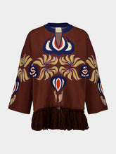 Paula Jade Potting Soil Jacquard Sweater with Fringes