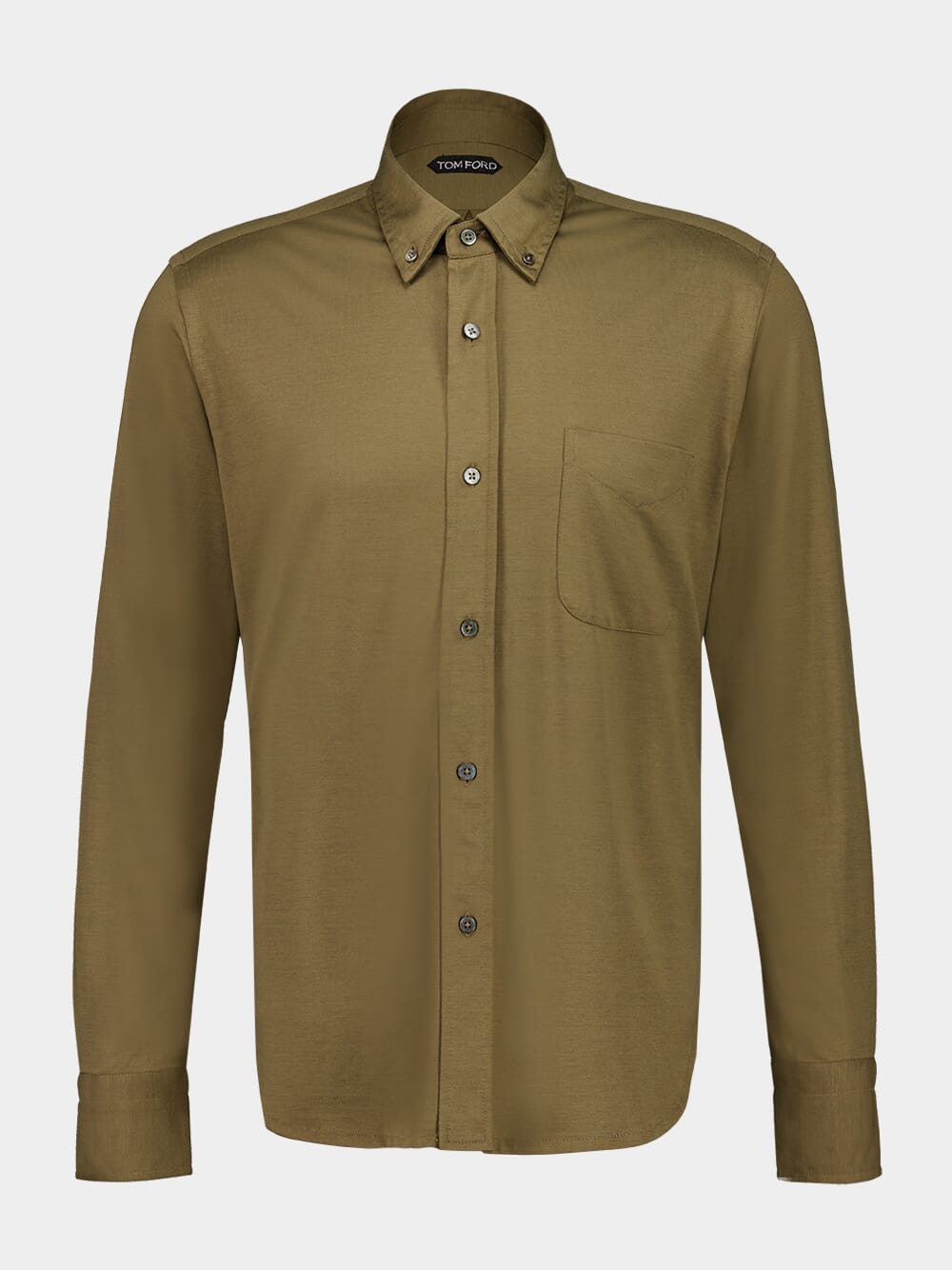 Olive Green Silk-Cotton Button-Down Shirt