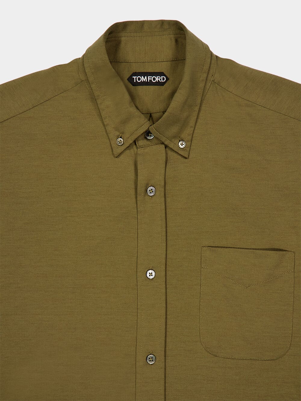 Olive Green Silk-Cotton Button-Down Shirt