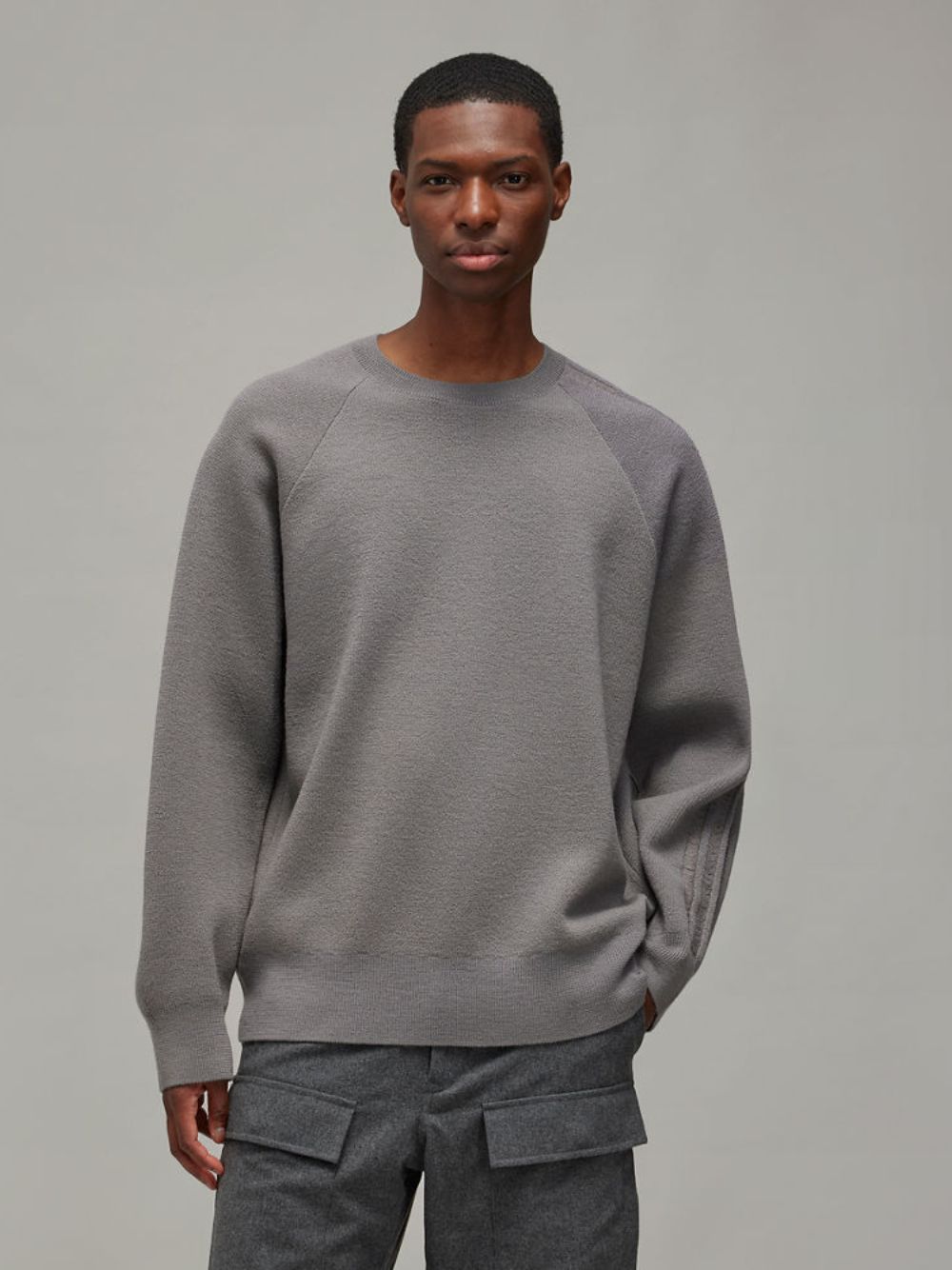 Grey 3S Knit Crew Sweater