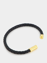 Tom Ford Black Woven Leather Bracelet with Brass Clasp