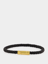 Tom Ford Black Woven Leather Bracelet with Brass Clasp