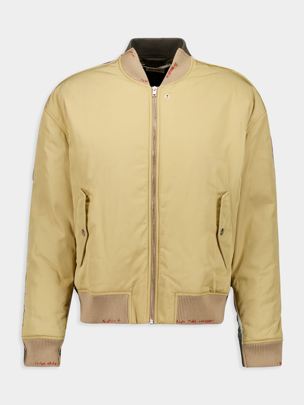 Beige Twill Bomber Jacket with Contrast Back