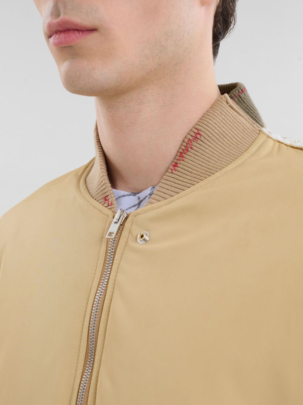 Beige Twill Bomber Jacket with Contrast Back