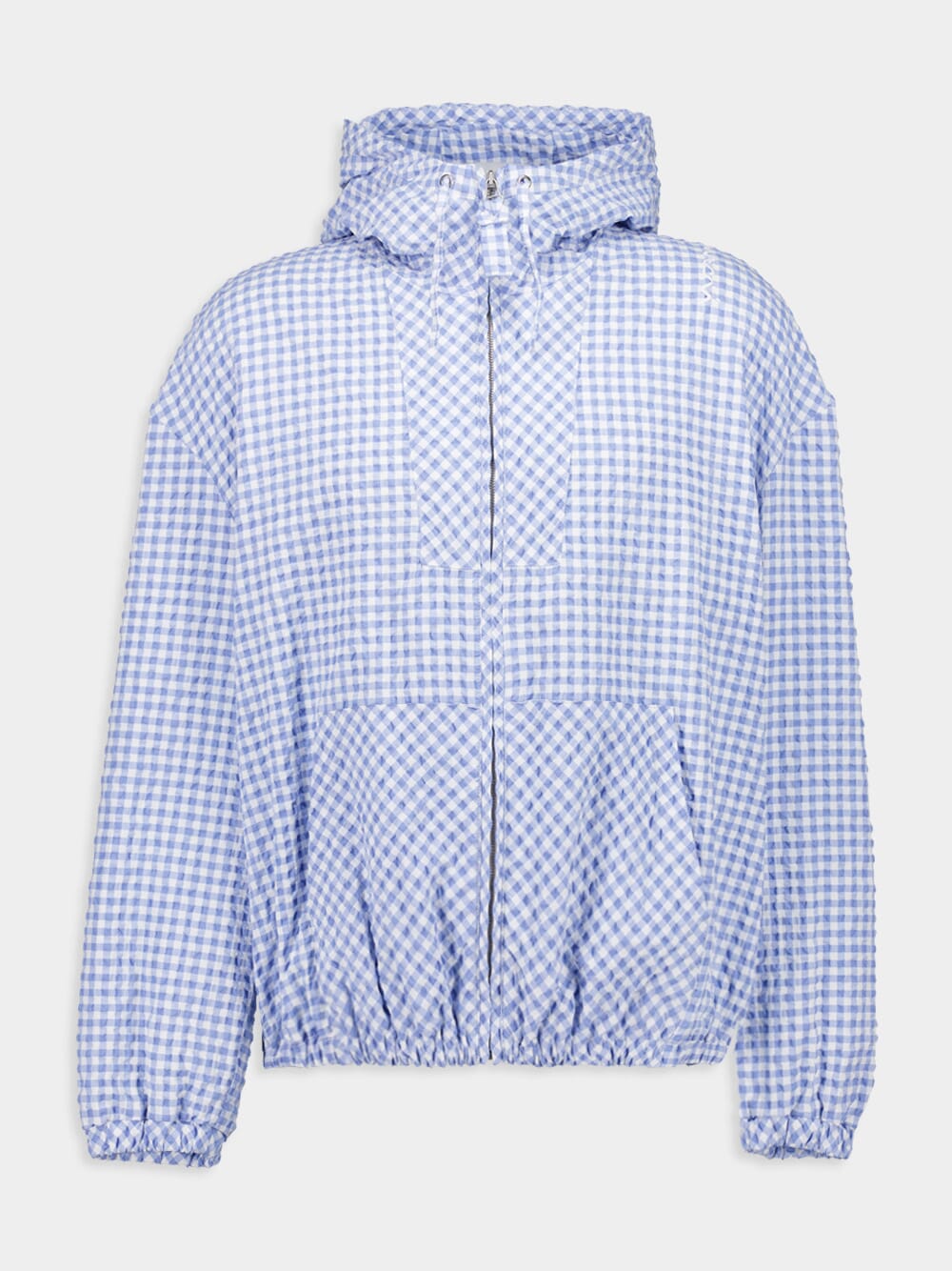 Light Blue Checked Seersucker Hooded Jacket