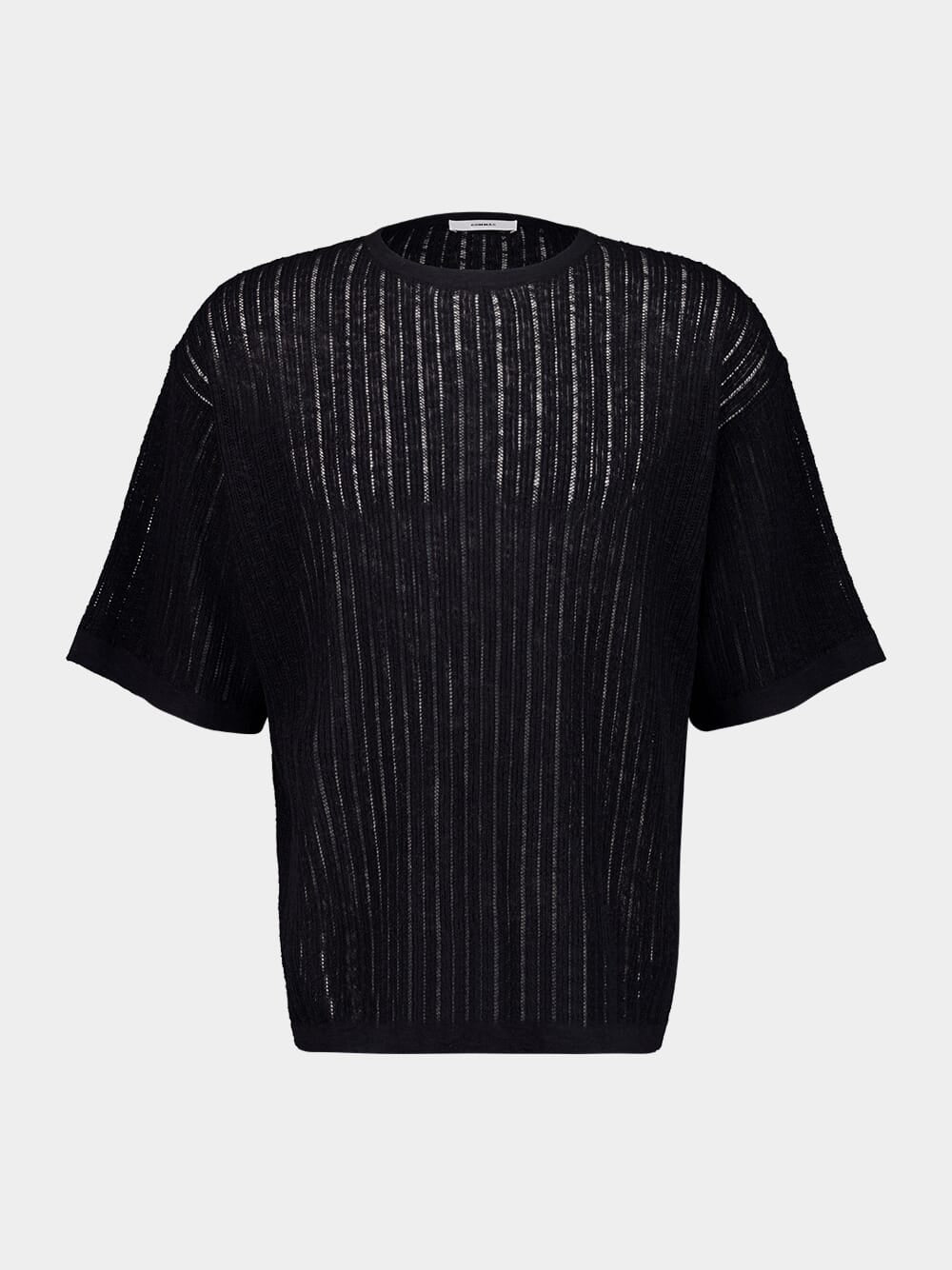 Black Pointelle Knit T-Shirt