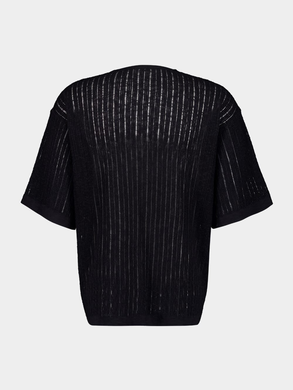 Black Pointelle Knit T-Shirt