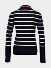 Moncler Dark Blue Striped Wool Polo Neck Jumper