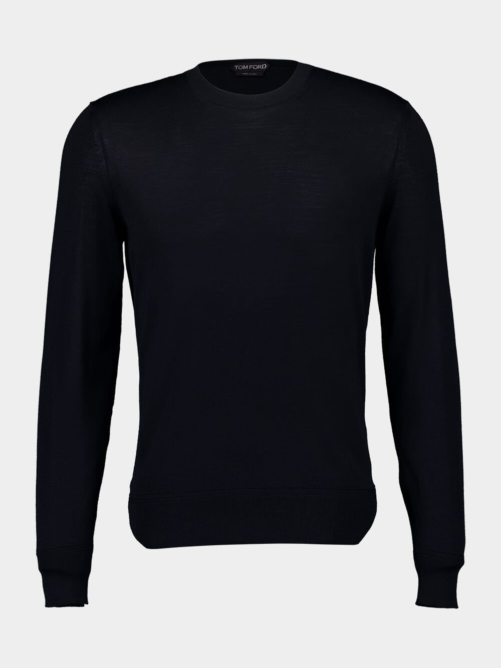 Black Fine Gauge Wool Crew Neck Sweater