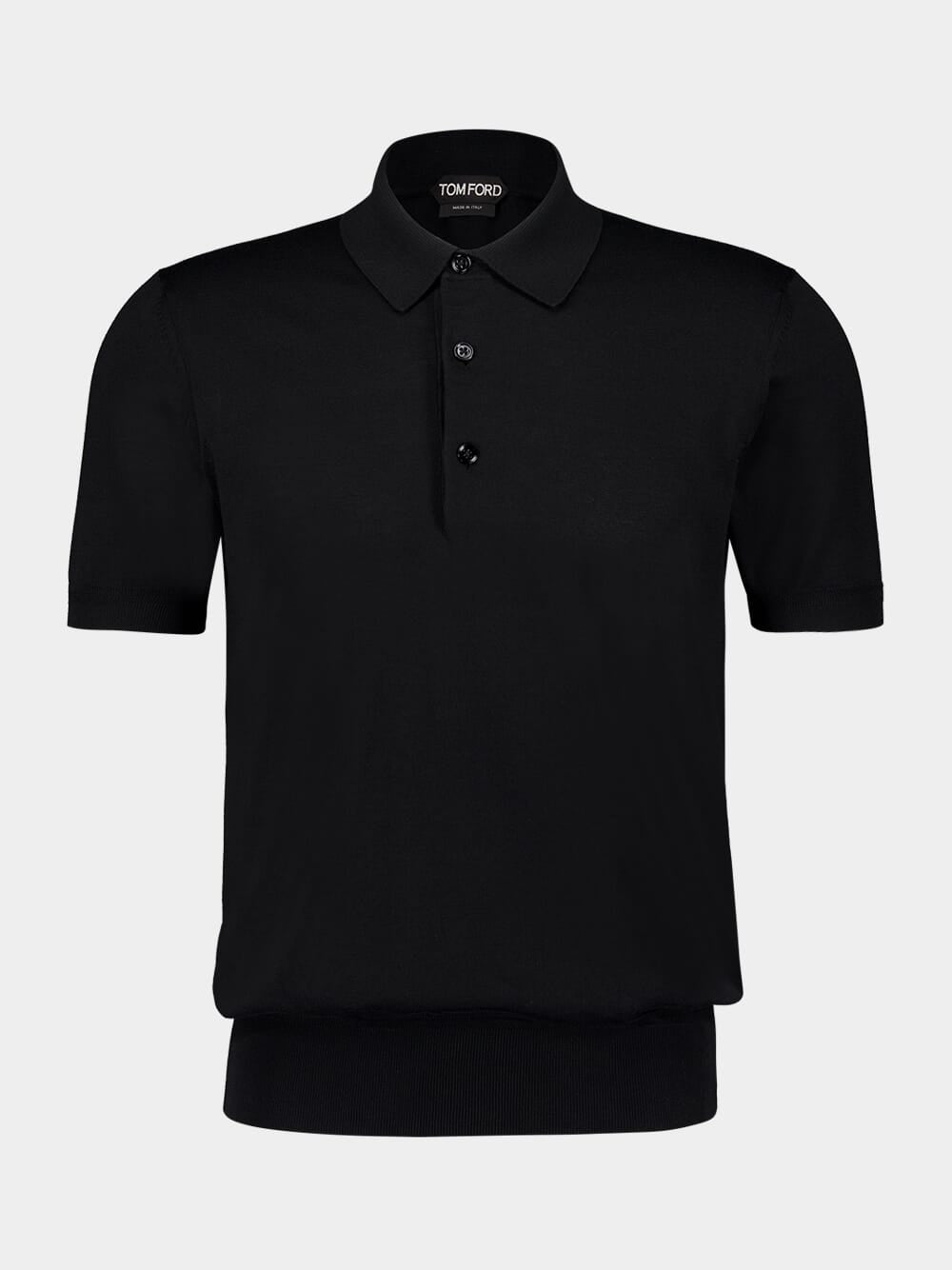 Black Short-Sleeve Cotton Polo Shirt