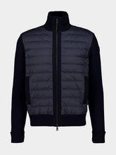 Moncler Navy Blue Padded Zip-Up Wool Cardigan