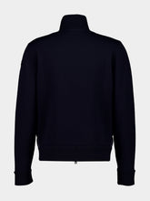 Moncler Navy Blue Padded Zip-Up Wool Cardigan