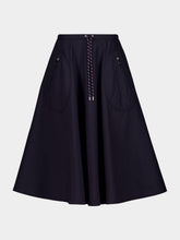 Moncler Navy Blue Midi Skirt in Nylon and Cotton