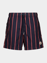 Moncler Navy Blue and Red Striped Swim Shorts
