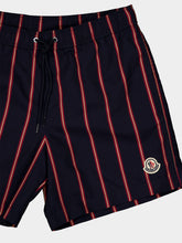Moncler Navy Blue and Red Striped Swim Shorts
