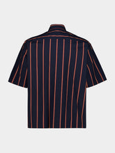 Moncler Navy Blue and Red Striped Cotton Poplin Short Sleeve Shirt