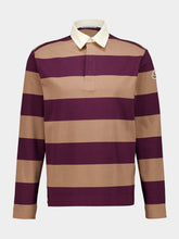 Moncler Beige and Burgundy Striped Cotton Polo Shirt
