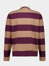 Moncler Beige and Burgundy Striped Cotton Polo Shirt