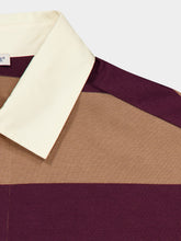 Moncler Beige and Burgundy Striped Cotton Polo Shirt