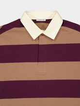 Moncler Beige and Burgundy Striped Cotton Polo Shirt