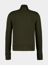 Moncler Olive Green Cashmere and Wool Zip-Up Cardigan