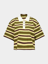 Moncler Brown and Green Striped Cotton Polo Shirt