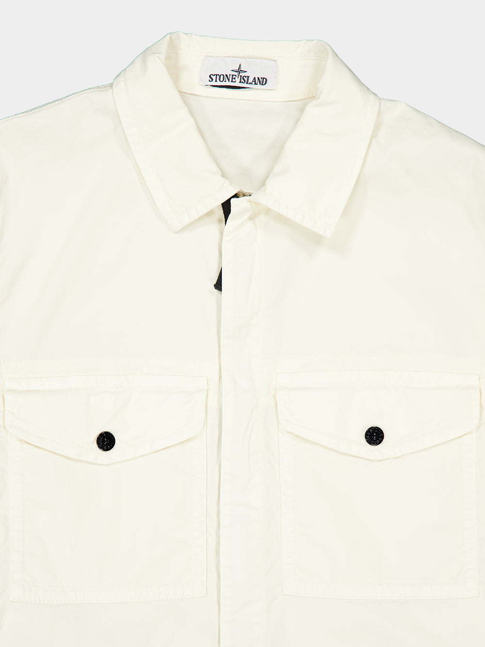Stone Island Ivory Cotton Twill Zip-Up Overshirt | Fashion Clinic