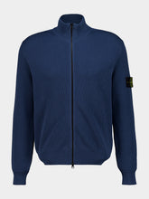Stone Island Slate Blue Ribbed Cotton Zip-Up Jumper