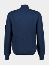 Stone Island Slate Blue Ribbed Cotton Zip-Up Jumper
