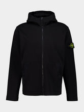 Stone Island Black Organic Cotton Zip-Up Hooded Sweatshirt