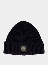 Stone Island Navy Blue Ribbed Geelong Wool Beanie