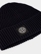 Stone Island Navy Blue Ribbed Geelong Wool Beanie