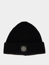 Stone Island Black Ribbed Geelong Wool Beanie