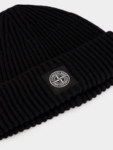 Stone Island Black Ribbed Geelong Wool Beanie