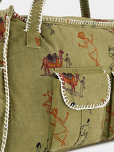 Baziszt Khaki Green Cotton Pocket Tote Bag