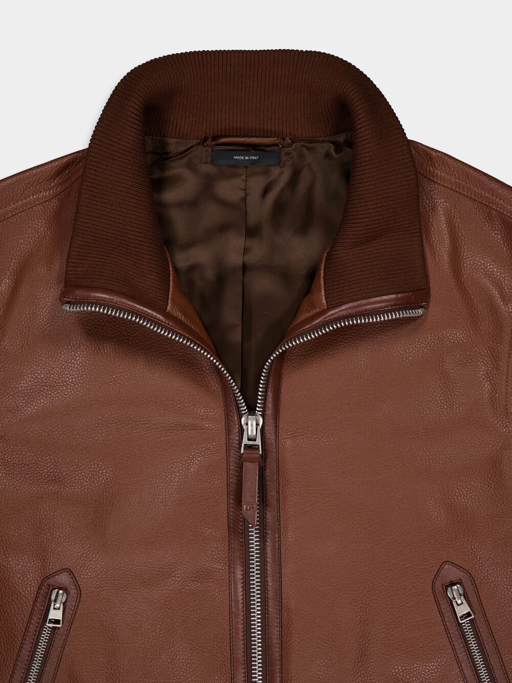 Tan Grain Leather Track Bomber