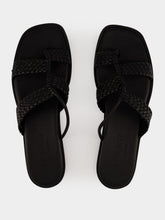 HEREU Black Lina Woven Strappy Toe-Post Sandal