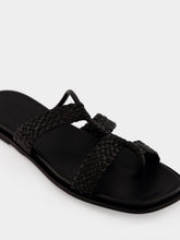 HEREU Black Lina Woven Strappy Toe-Post Sandal