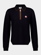 Casablanca Navy Waffle-Stitch Wool Polo Shirt