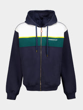 Casablanca Navy Blue and Green Panelled Hooded Sweatshirt