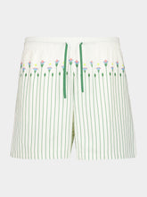 Casablanca Green Floral Stripe Sporty Linen Shorts